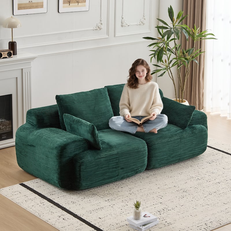 Oversize Memory Foam Compressed Deep Seat Couch Loveseat Sofa Pet-Friendly Corduroy 2 Seater Modular Sectional Sofa, No Assembly