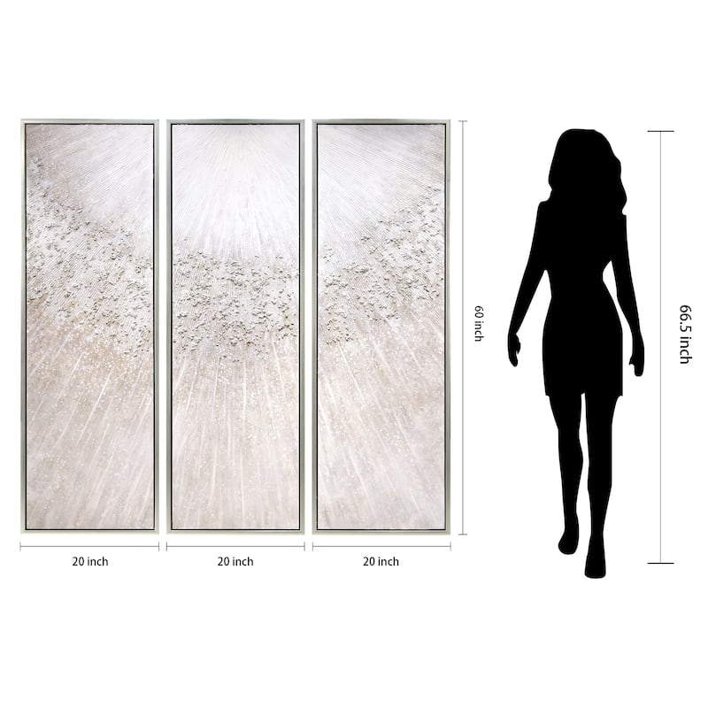 Silver Pellets Textured Glitter Hand Painted Canvas Wall Art 48" x 32"