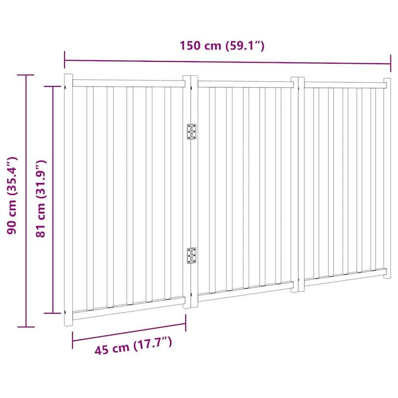 vidaXL Dog Gate Set of 3 Solid fir wood 59.1 in Foldable Dog Gate - 35.4 x 59.1 x 0.8