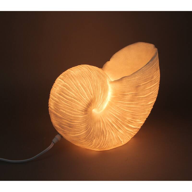 White Sandstone Finish Frilled Nautilus Shell Accent Lamp 10 Inch - 10 X 11.5 X 6.75 inches