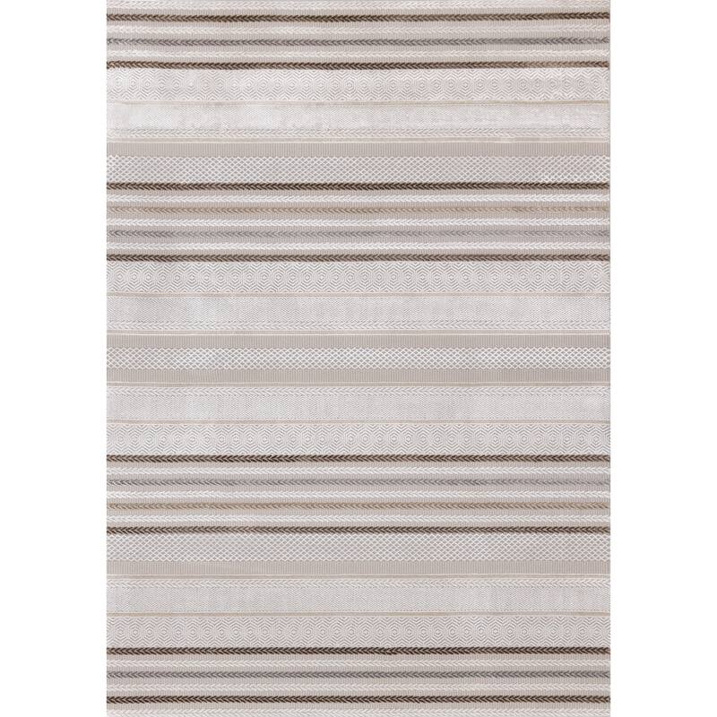London Collection - Cream Taupe Brown Striped Indoor Area Rug, 5'3" x 7'7"