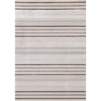 London Collection - Cream Taupe Brown Striped Indoor Area Rug, 5'3" x 7'7"