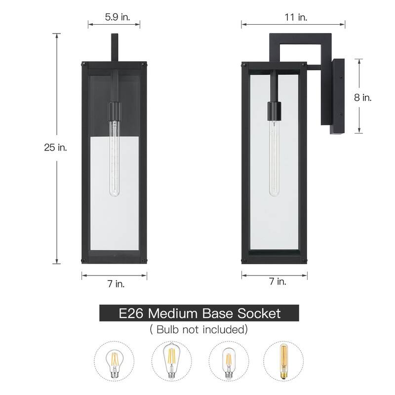Black Modern Outdoor Wall Sconce Light - 25 in. H