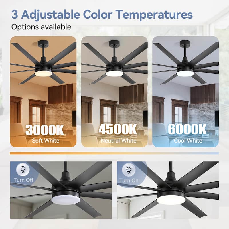 72-in Black Color-changing Integrated LED Indoor Ceiling Fan with Light and Remote (8-Blade)