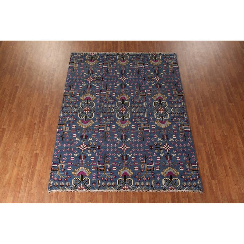 All-Over Blue Ziegler Oriental Area Rug Handmade Wool Carpet - 7'10" x 10'1"