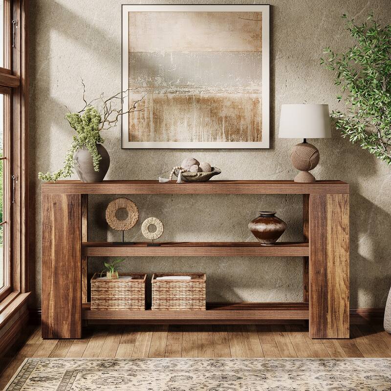 70.9-Inch Extra Long Console Table with Storage, 3-Tier Narrow Wooden Sofa Table