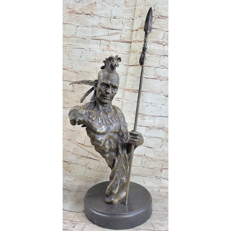 Handmade Native American Indian Warrior Bronze Sculpture Statue Figurine Art