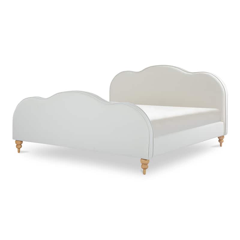 NADAAL STUDIOS Elenara Cream Upholstered King Bed with Waved Headboard and Stacked Legs
