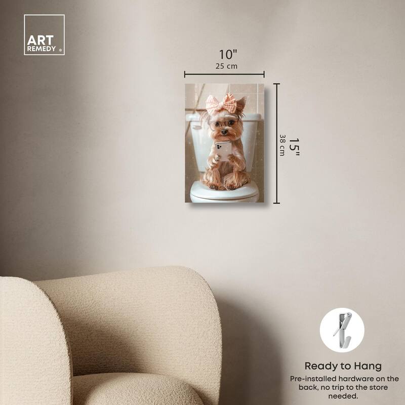 Cute Yorkie on the Toilet Acrylic by Art Remedy, Ready to Hang