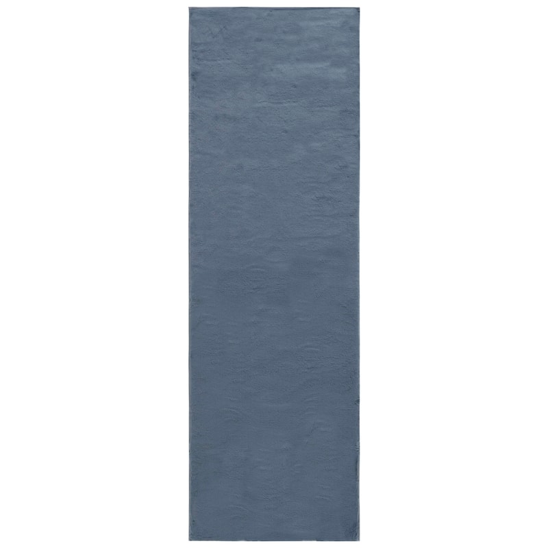 SAFAVIEH Faux Rabbit Auzinda Washable Fur Solid Shag Rug - 2'6" x 8' Runner - Dark Grey