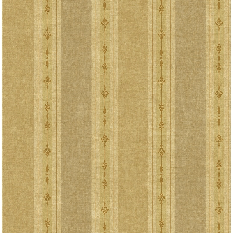 Seabrook Designs Ashlea Fleur De Lis Stripe Unpasted Wallpaper - 20.5 in. W x 33 ft. L - Butterscotch