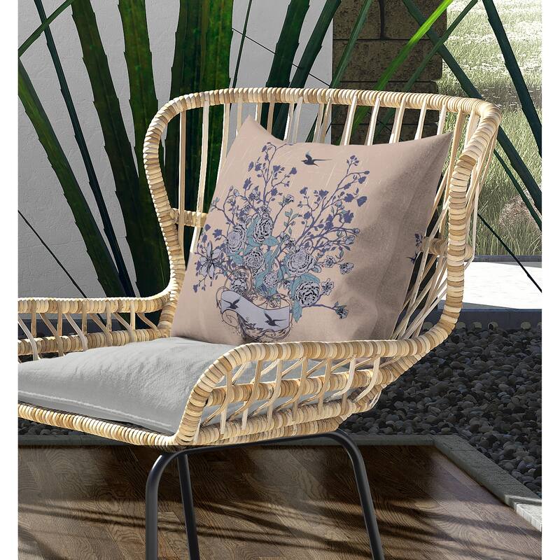 Elegant Floral Bouquet Indoor/Outdoor Reversible Throw Pillow Pink and Gray