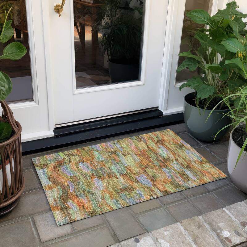Machine Washable Indoor/ Outdoor Abstract Rock Chantille Rug - Fern - 1'8" x 2'6"