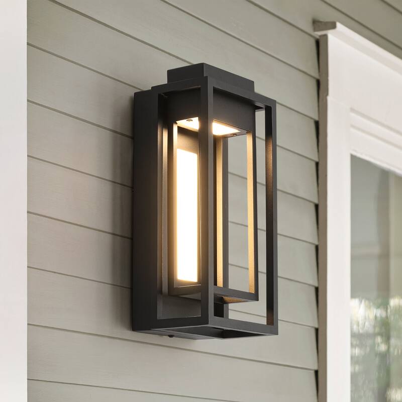 6.5" W 1-Light Modern Industrial Black Rectangle Aluminum Integrated LED Outdoor Wall Sconce - 6.50 in. W x 14.17 in. H x 5.12 in. D - Black