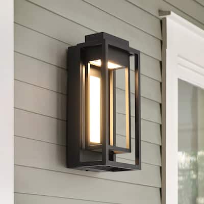 1-Light Modern Industrial Black Rectangle Aluminum Integrated LED Outdoor Wall Sconce - 6.50 in. W x 14.17 in. H x 5.12 in. D