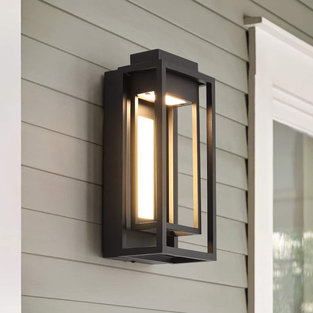 1-Light Modern Industrial Black Rectangle Aluminum Integrated LED Outdoor Wall Sconce - 6.50 in. W x 14.17 in. H x 5.12 in. D