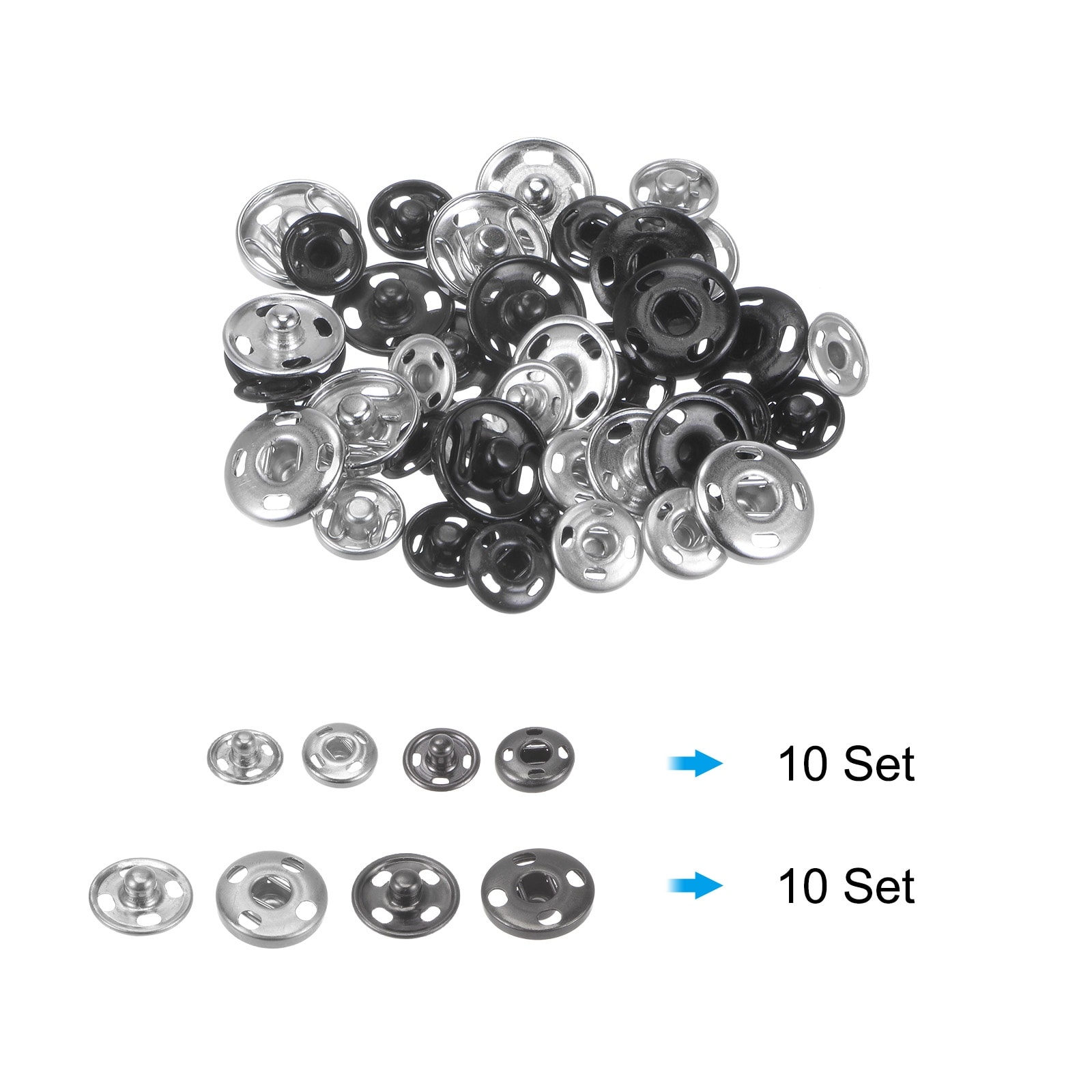 HOTBEST 10 Sets Snap Fasteners Kit Metal Snaps Fasteners Sew-on