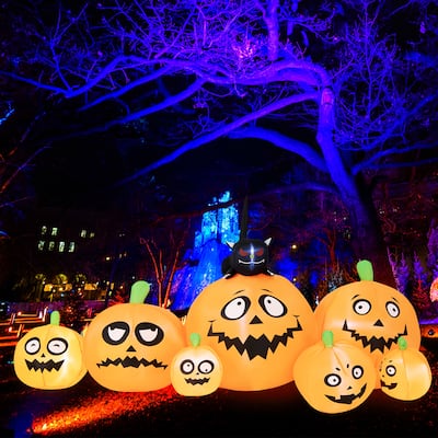 Gymax 8FT Halloween Pumpkins Stack Decor Inflatable Pumpkin Station w/