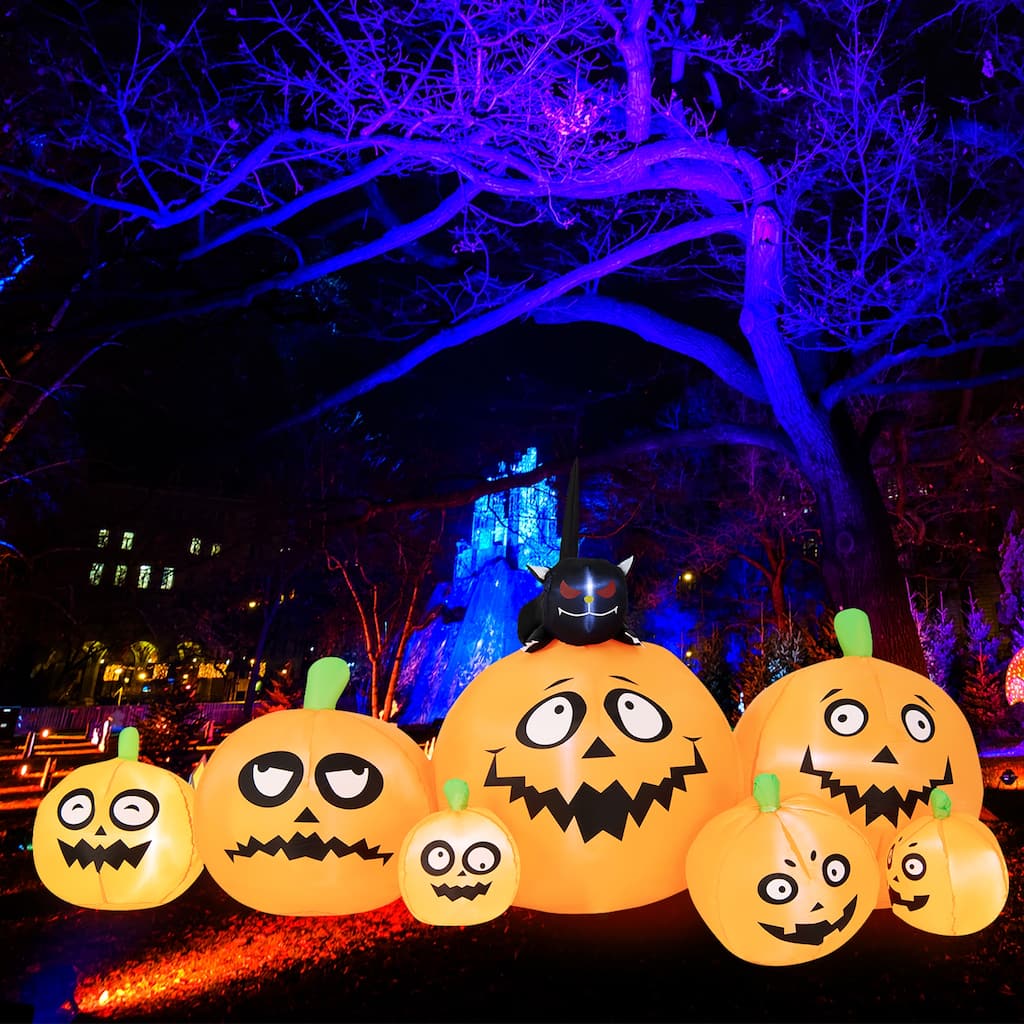 Gymax 8FT Halloween Pumpkins Stack Decor Inflatable Pumpkin Station w/