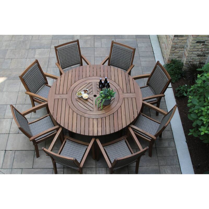 Eilaf 9 pc. Lazy Susan Set with Wicker Stacking Chairs