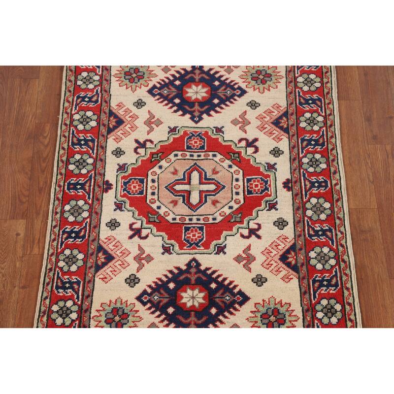 Geometric Kazak Accent Rug Handmade Wool Carpet - 2'7" x 3'9"
