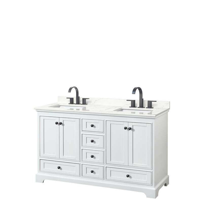 Deborah 60-inch Double Vanity, Quartz Top - White, Black Trim, Giotto Quartz Top
