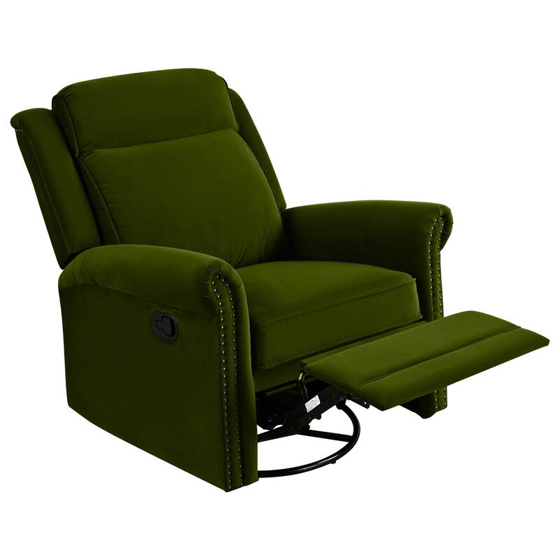 Home Theater Swivel Recliner Chair, Manual Rocking Nursery Rocker w/Adjustable Backrest Rolled Arms Lounge Chair with Rivet Trim