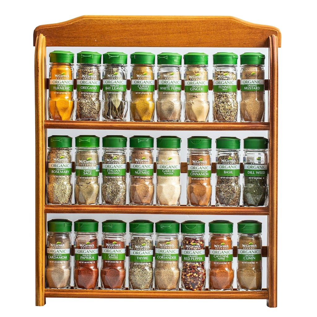 Three Tier Wood 24 Piece Organic Spice Rack Organizer with Spices Included, 27.6 oz
