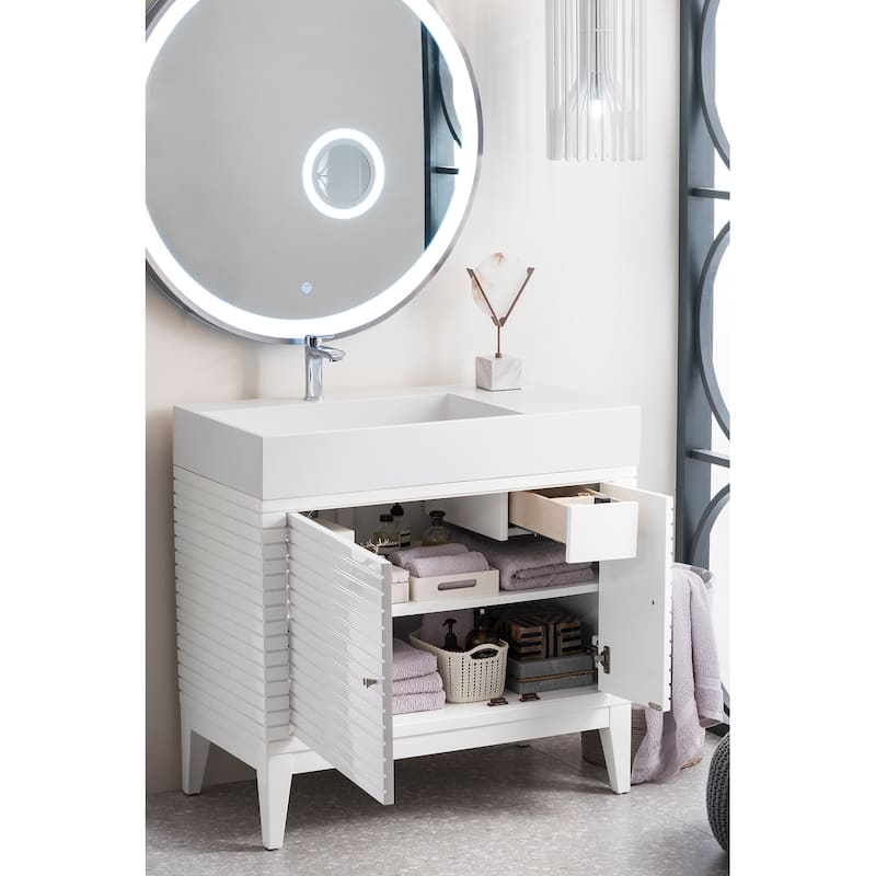 James Martin Vanities Linear 36" Single Vanity, Glossy White - 35.50 x 18.75 x 34.50