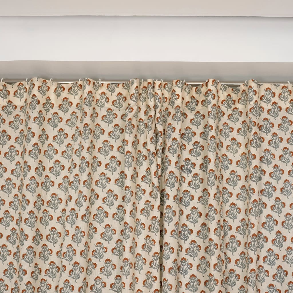 Fabdivine Floral Linen Curtain, Boho Drape, Semi Sheer Window Treatment, Hook Curtain Panel for Kidsroom