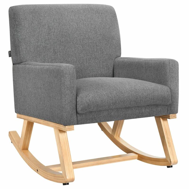 Rocking Chair Upholstered Armchair with Lumbar Support - Grey