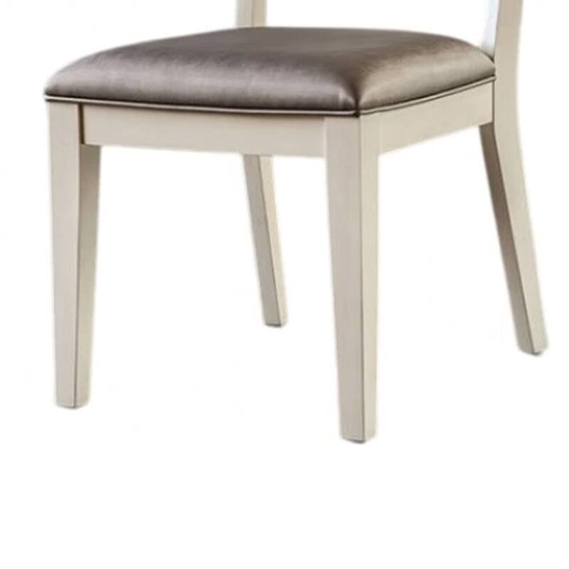 Witzy Side Dining Chair Set of 2, Faceted Panel Back, White Wood, Gray