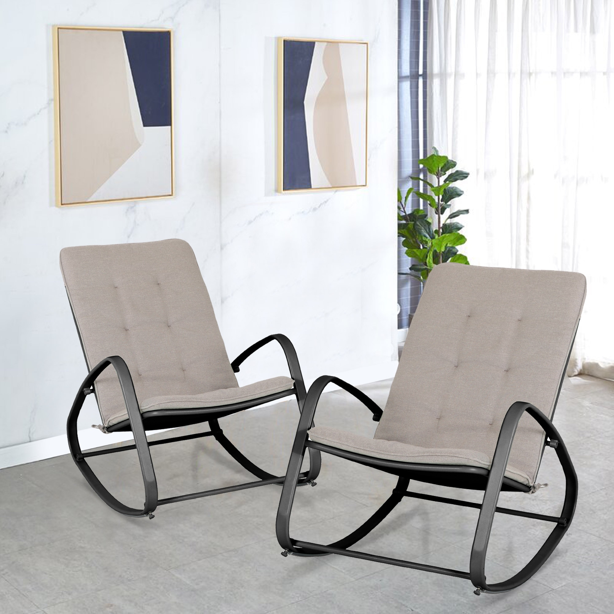 Outdoor Rocking Chair Padded Lawn Chairs Support 300lbs On
