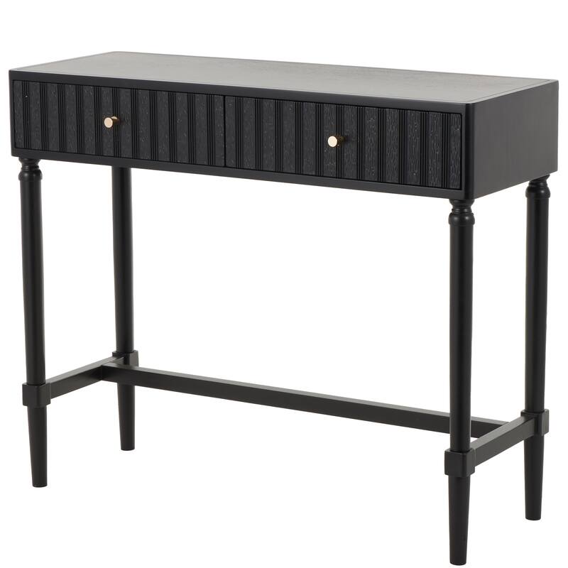 Black Wood Handmade 2 Drawer Living Room Console Table with Gold Handles