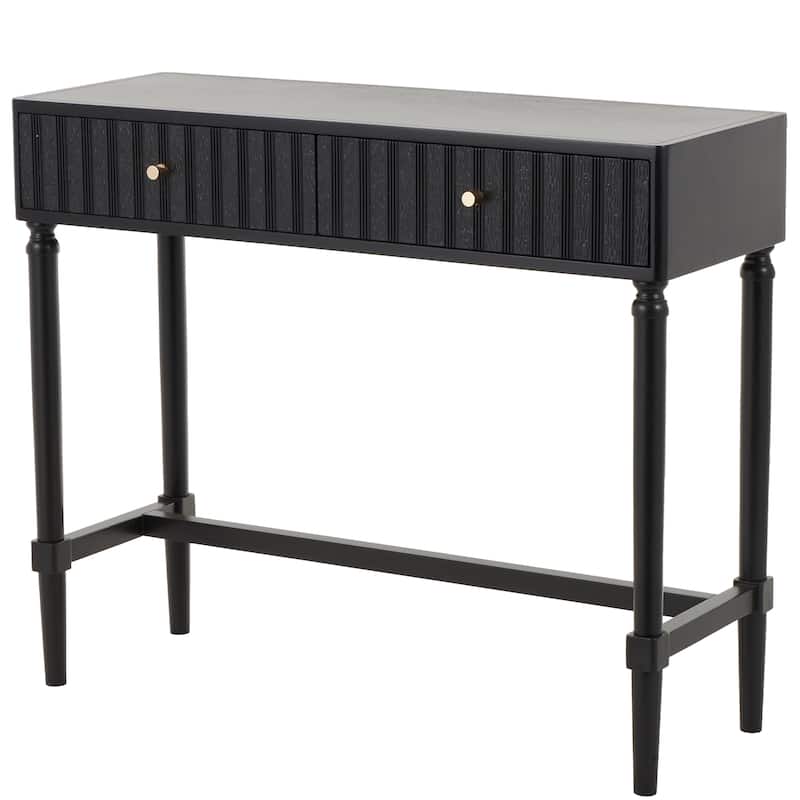 Wood Handmade 2 Drawer Console Table with Gold Handles - Black - Roche River Decor