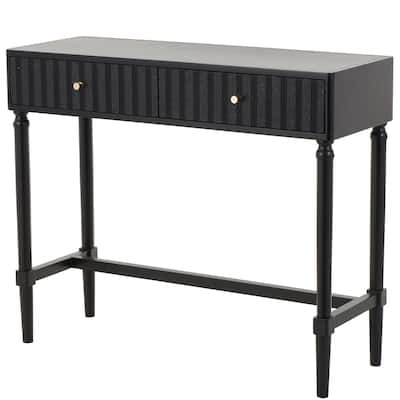 Wood Handmade 2 Drawer Console Table with Gold Handles - Black - Roche River Decor