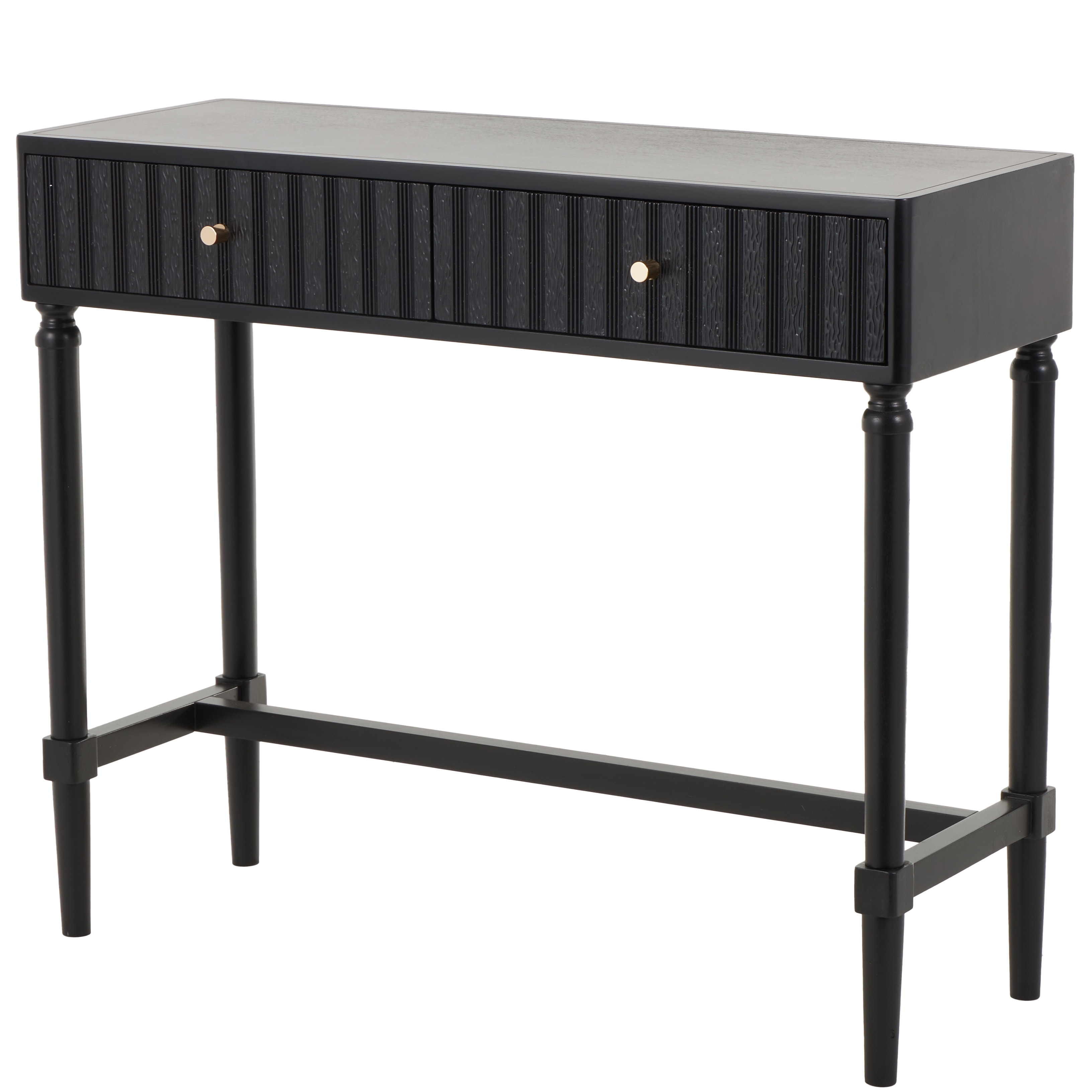 Wood Handmade 2 Drawer Console Table with Gold Handles - Black - Roche River Decor