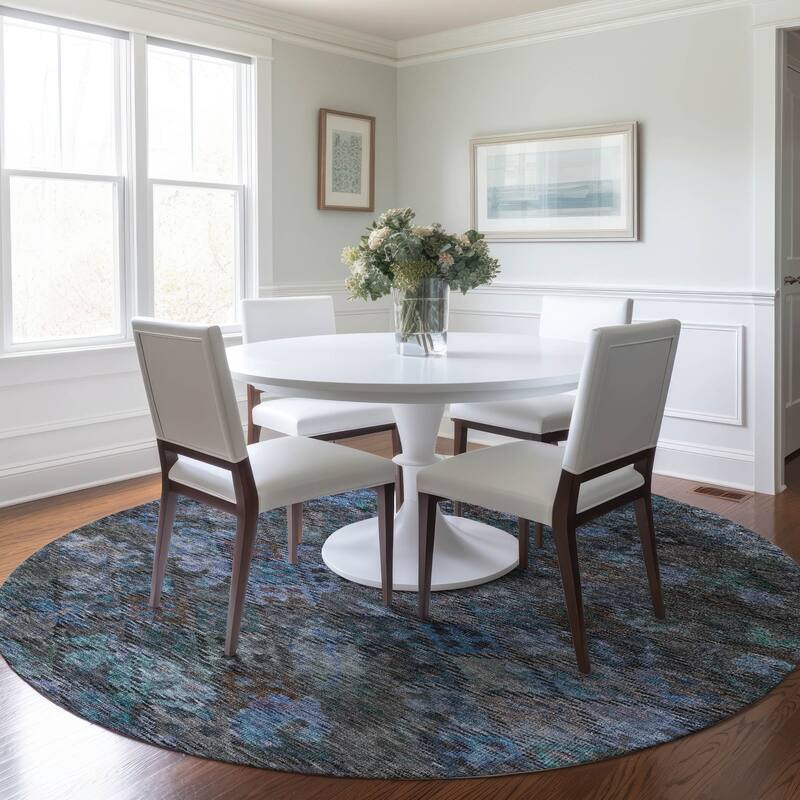Machine Washable Indoor/ Outdoor Boho Moroccan Chantille Rug - Teal - 8' x 8'
