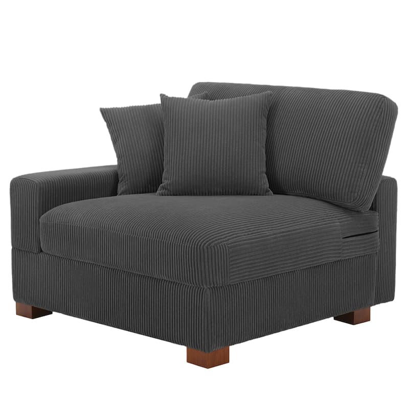 Modern L-Shaped Corduroy Modular Sectional Couch Sofa with Pillows