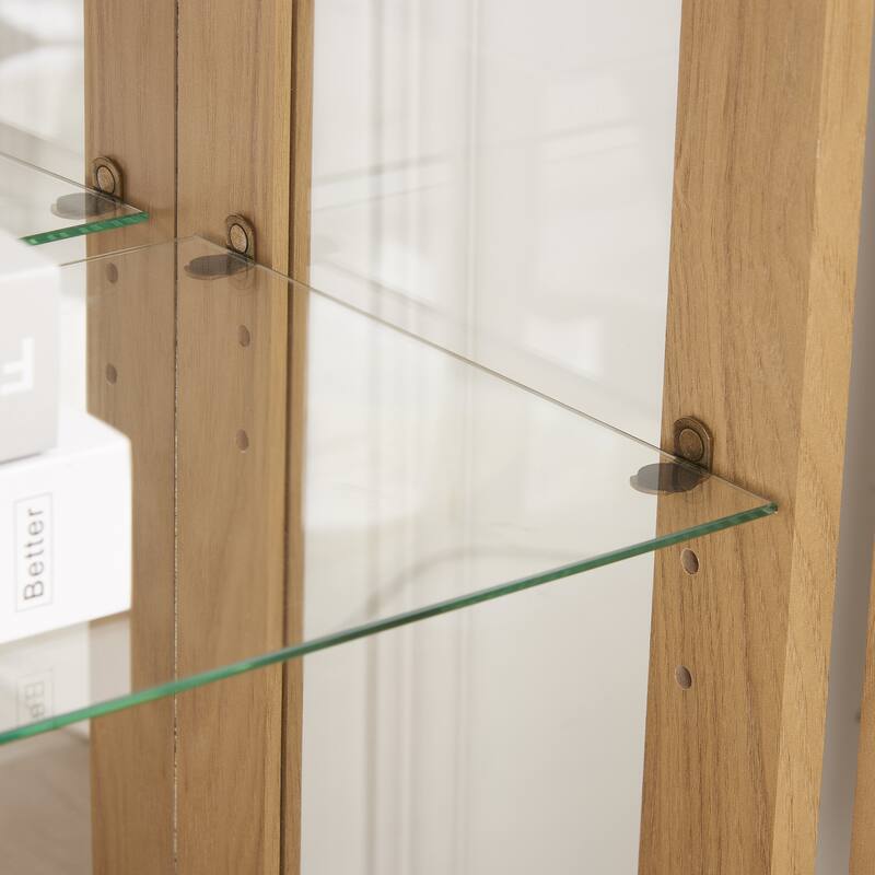 Lighted Curio Cabinet with Mirrored Back, 3 Tier Storage Display Cabinet with Tempered Glass Doors & Adjustable Shelves