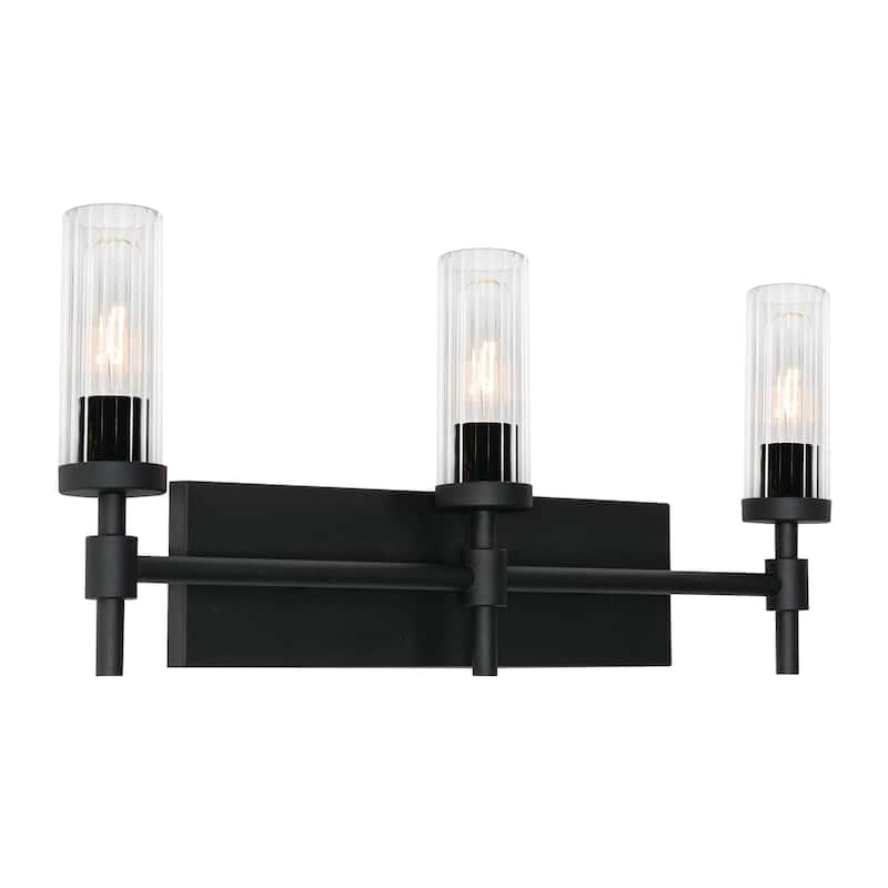 AFX Huntington Vanity Light - Clear Ribbed Glass Shade - Black - 24"