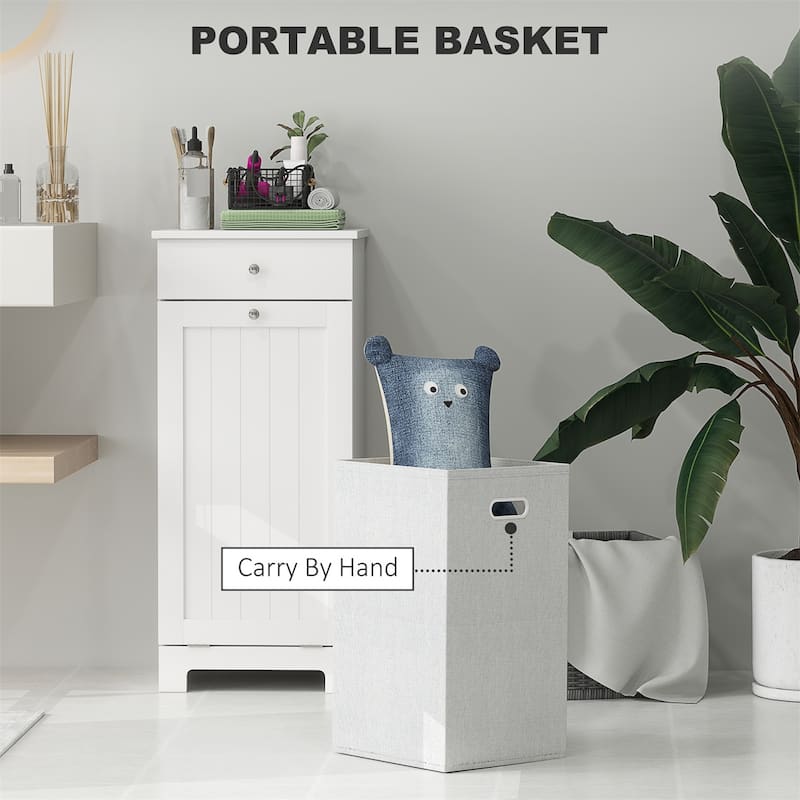 White Laundry Hamper Cabinet with Tilt Out Hamper Drawer and Foldable Bag MDF for Bathroom or Bedroom Organization