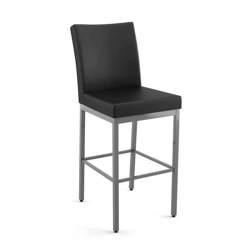 Amisco Perry Bar Stool - Black Faux Leather / Glossy Grey Metal