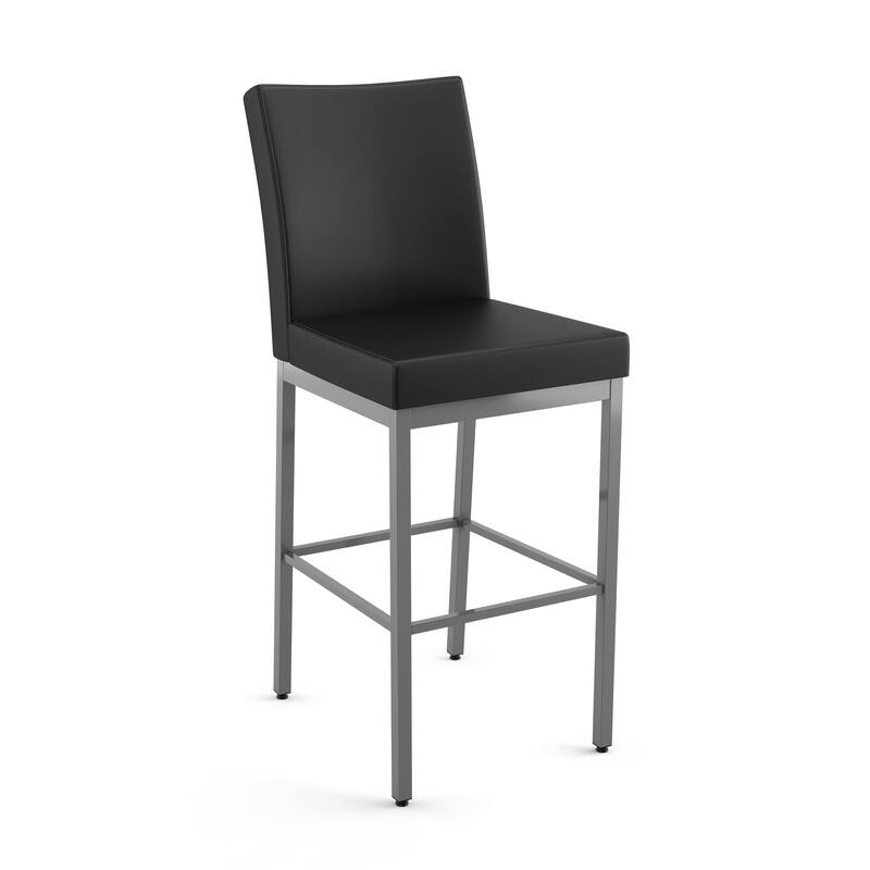Amisco Perry Counter Stool - Black Faux Leather / Glossy Grey Metal