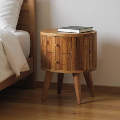 HomeRoots 18" Natural Solid Wood Oval Two Drawer Nightstand