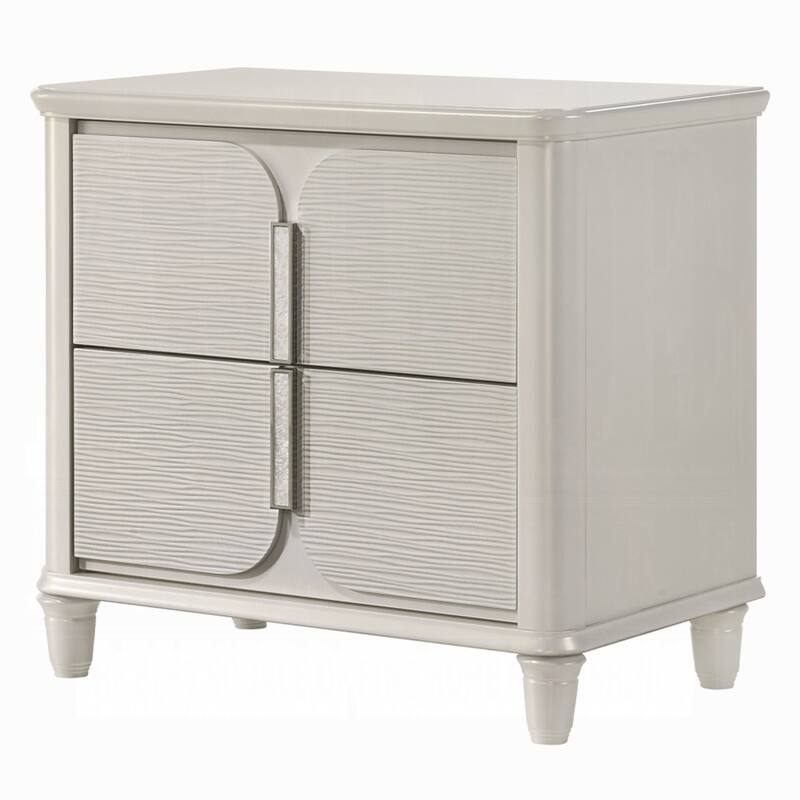 Veda Nightstand, Elegant Pearl White Wood, 2 Modern Drawers, 30 Inch