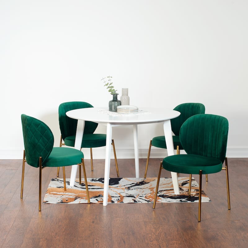 Roundhill Furniture Amoa Contemporary 5-Piece Dining Set, White Round Table and 4 Chairs