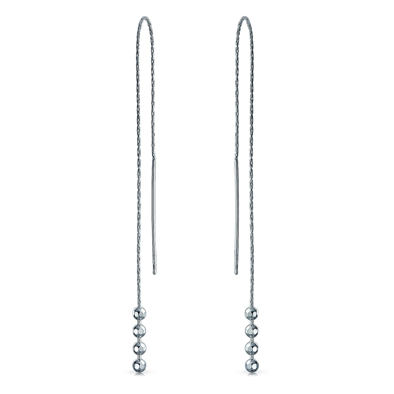 Long sterling silver beaded chain threader earrings colorful dangle ear threads