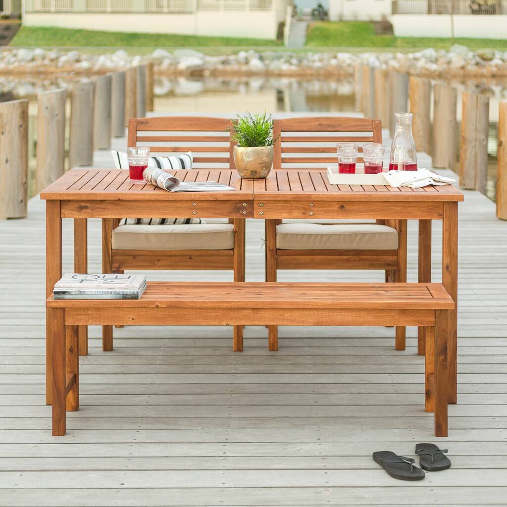 Walker Edison Surfside 4-Piece Acacia Wood Outdoor Dining Set - 60 x 34 x 30h