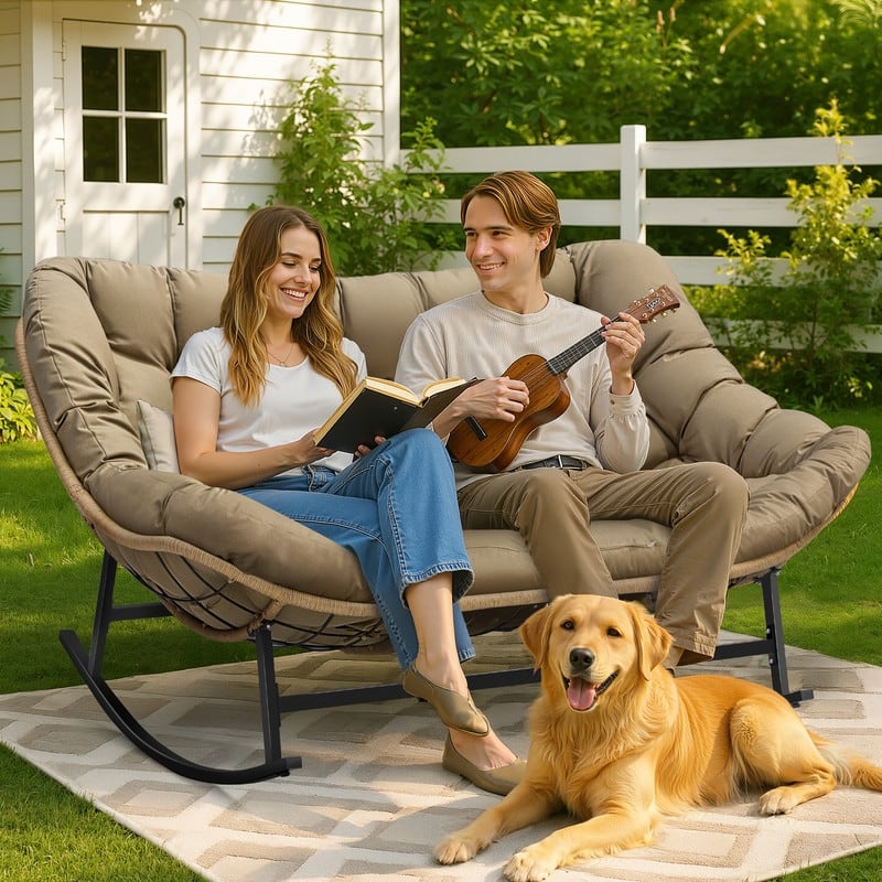 FINCATI Outdoor Double Rocking Chair, Double Wide Rocking Chair, 700 lbs Indoor Rocking Chair for Two, Double Papasan Chair
